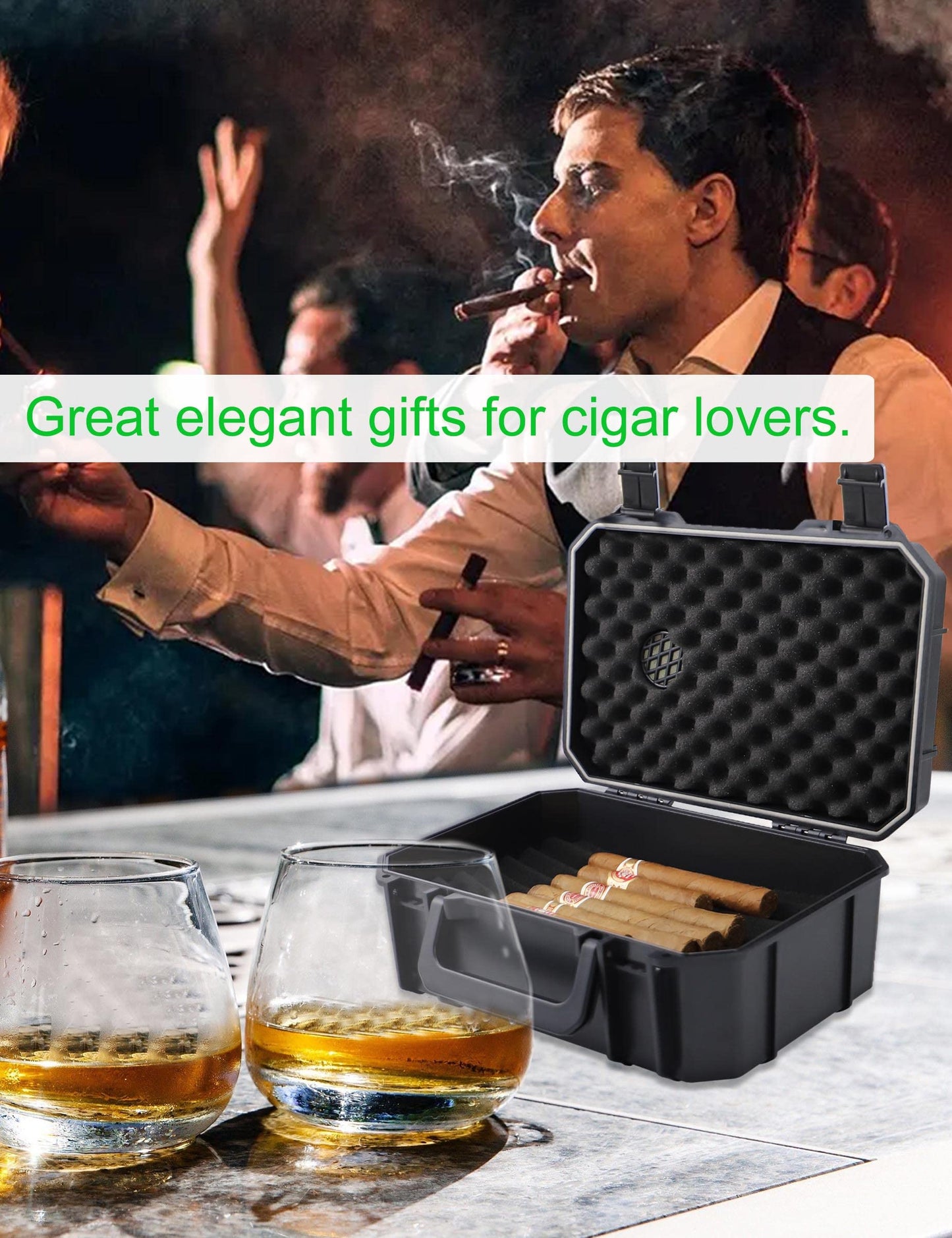 Tnqhuq Travel Humidor for Cigars Cigar Holder Case Portable Humidors for Cigars Travel Cigar Carrying Case for Men & Women (Holds Up To 21 Cigars)