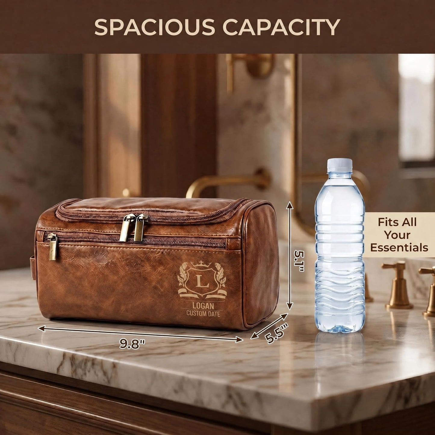 VBAIFAyy Personalized Leather Toiletry Bag for Men, Custom Engraved Hanging Dopp Kit with Name, Waterproof Travel Shaving Organizer, Durable Multi-Pocket Gift for Dad Husband Uncle Groomsmen Christmas