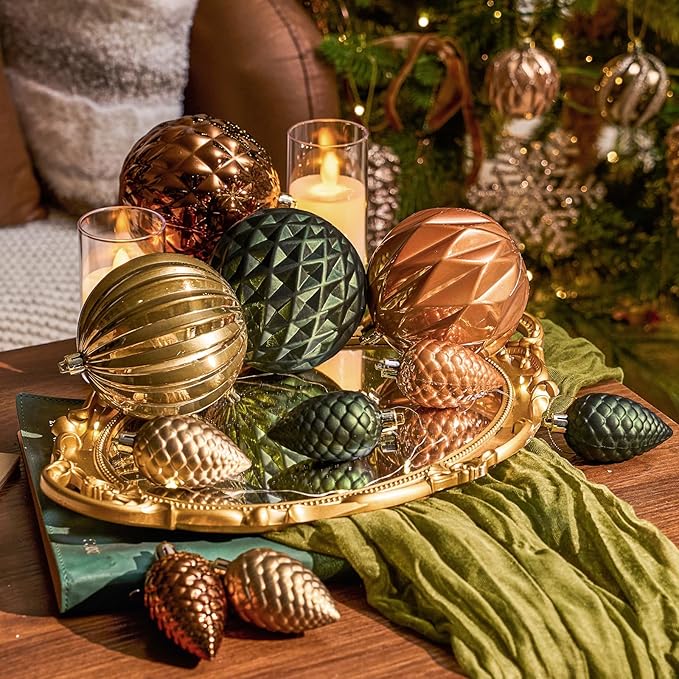 JORNOY Christmas Tree Ornaments, 4inch/100mm Shatterproof Ornaments for Christmas Tree Set - Large Plastic Decorative Hanging Balls Ornaments for Xmas Tree Decorations Party, 12ct (Earth Tone)