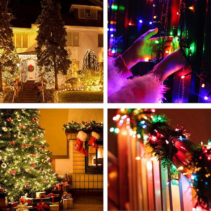 XTF2015 Christmas Outdoor Indoor Lights, 105ft 300 LED End to End Connected 9 Modes Timer Remote Christmas String Lights for Trees, Patio, Garden, Party, Wedding, Holiday (Warm White + Multicolor)