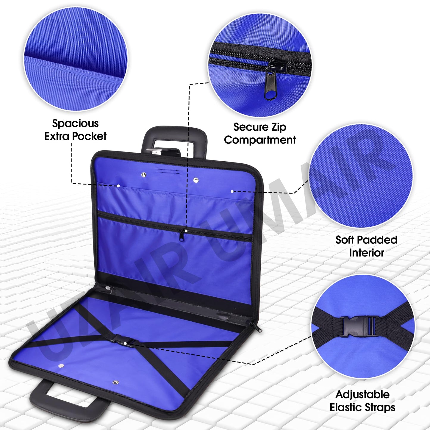 UzairUmair Masonic Master Mason Blue Lodge Apron Case, Faux Leather, 16x18 Inch white square and compass Embroidered Logo, Silk Knitted Tie Set