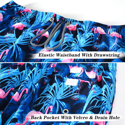 ELETOP Men's Swim Trunks Quick Dry Bathing Suit Swimming Board Shorts Mesh Lining Beach Swimwear Flamingo Blue 3XL