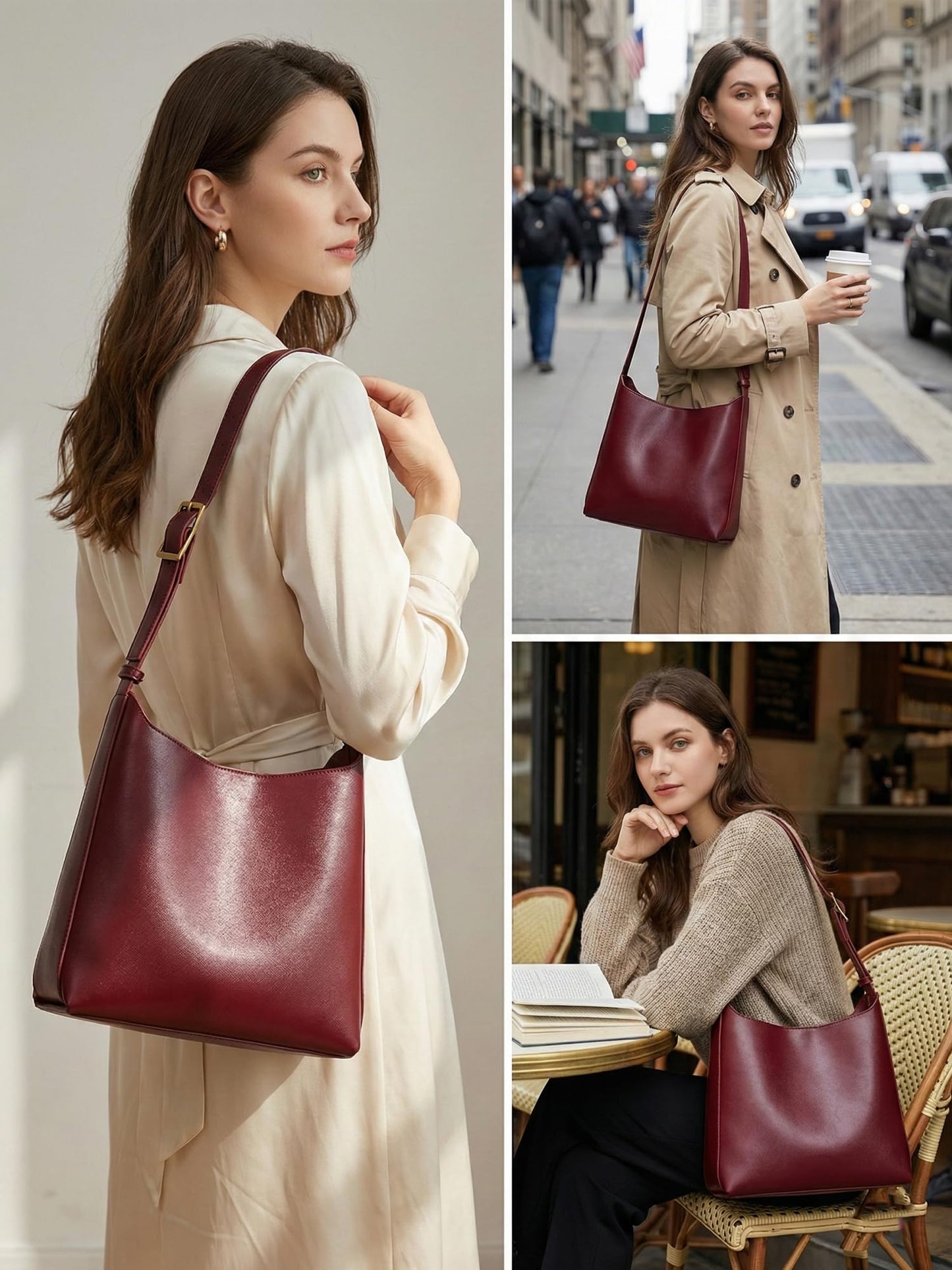 Bucket Bags for Women Medium Shoulder Bag Vegan Leather Tote Adjustable Strap Trendy Designer Handbags Work Travel Purse