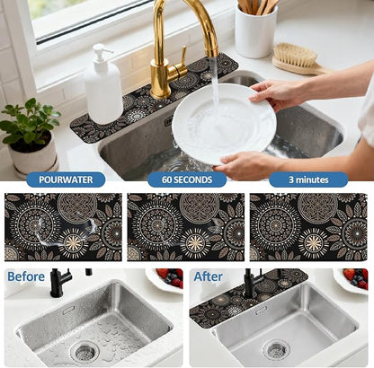 2 Pcs Kitchen Sink Splash Guard Faucet Mats Mandala Pattern Faucet Mat
