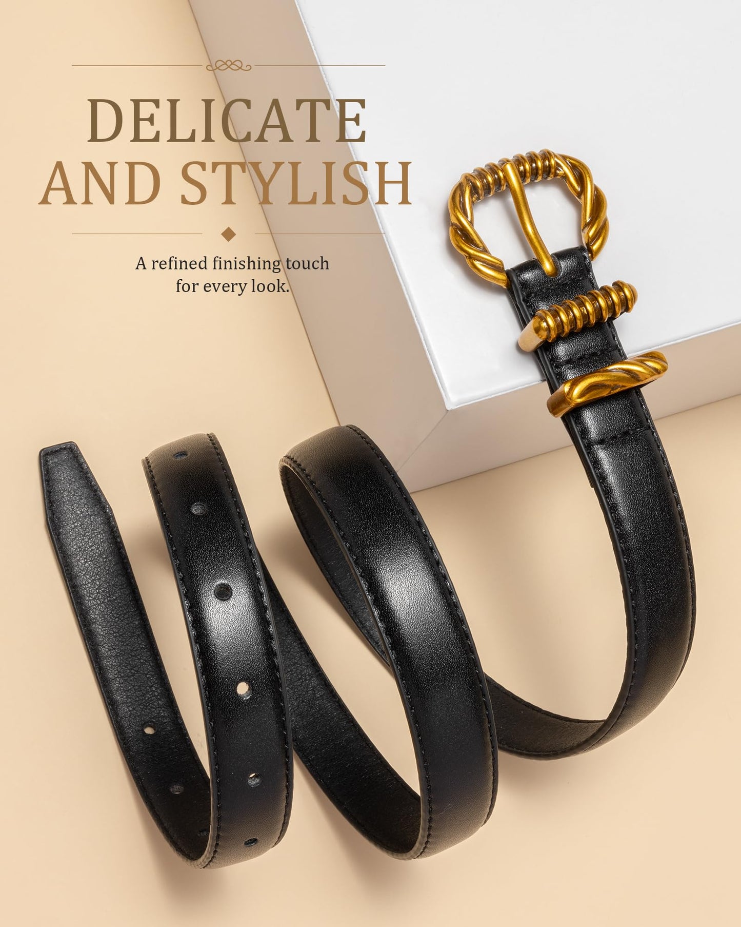 taffeta alley Black Belt Women with Vintage Gold Buckle, 1inch Slim Dress Belt for Women Jeans Pants Trousers Dresses
