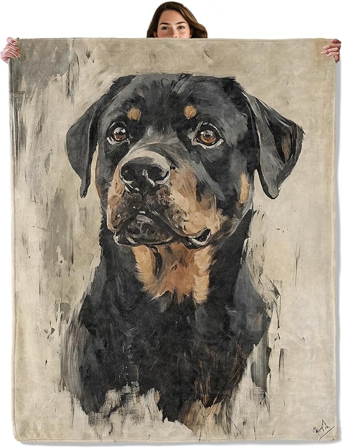 Rottweiler Dog Throw Blanket for Boys Girls Kids Adults Women, Fuzzy Warm Soft Cozy Flannel Blankets Gifts for Bedroom, Couch, Travel, Home Decor 40x50 in