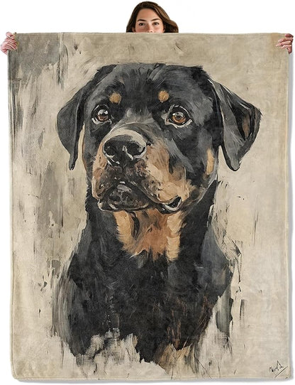 Rottweiler Dog Throw Blanket for Boys Girls Kids Adults Women, Fuzzy Warm Soft Cozy Flannel Blankets Gifts for Bedroom, Couch, Travel, Home Decor 40x50 in