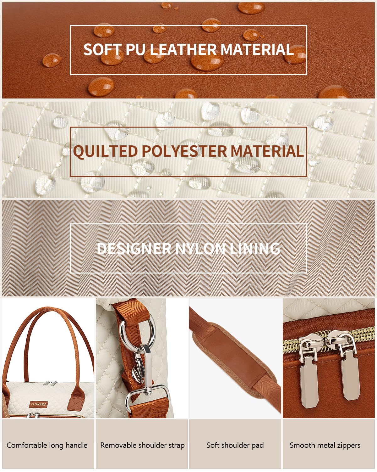 CLOKARS Weekender Bags for Women, Travel Tote Duffle Bag Carry On Overnight Bag with Cosmetics Bag and Crossbody Purse for Gym Hospital, Gifts for Women, Beige Brown