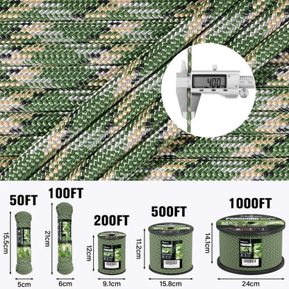 Paracord Rope 550 lb - 100ft 5/32" Parachute Cord 4MM 7-Strand para Cord - Heavy Duty Spool String for Survival,Camping Gear, Survival Bracelet, Clothesline - Camo Green
