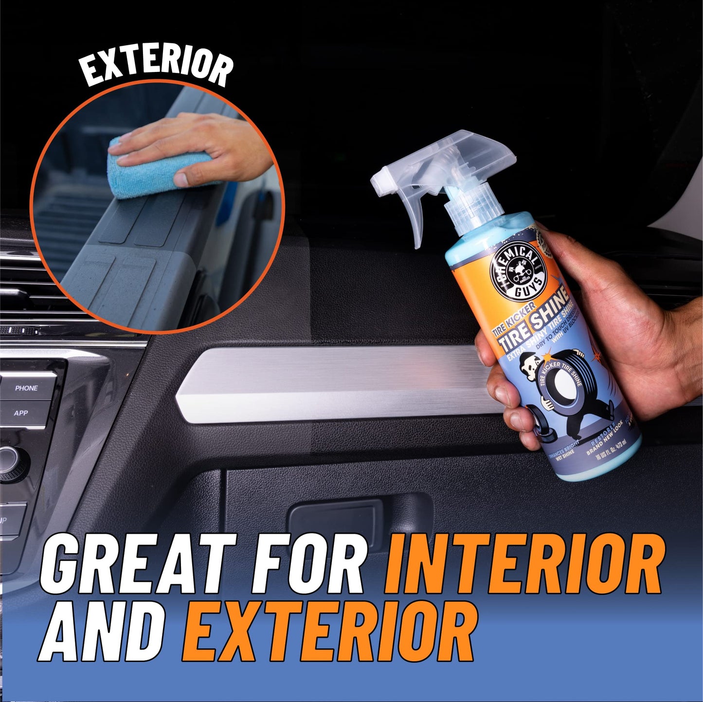 Chemical Guys Tire Kicker Sprayable Extra Glossy Tire Shine (Works on Rubber, Vinyl & Plastic), Great for Cars, Trucks, SUVs, Motorcycles, RVs & More, 16 oz (2 Pack)
