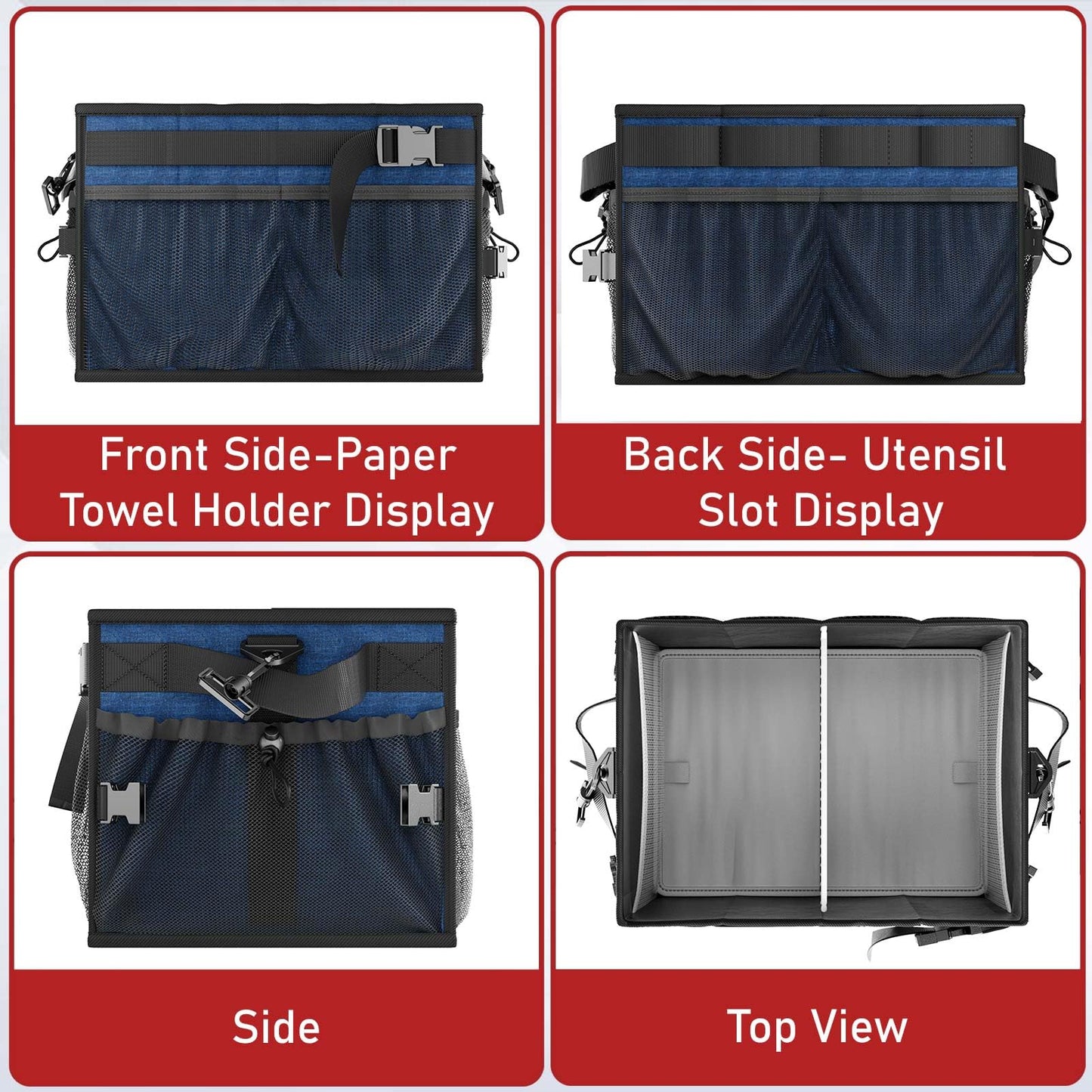 FANGSUN Large Grill and Picnic Caddy with Paper Towel Holder, BBQ Organizer for Utensils, Plates, Condiments, Collapsible & Easy-Carry Griddle Caddy, Must-Haves for Outdoor, Camper, Travel, Car, RV
