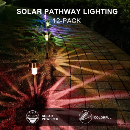 Solar Lights Outdoor Waterproof, Stainless Steel LED Landscape Lighting, Solar Garden Lights Solar Powered, Outdoor Solar Lights for Yard, Pathway, Walkway, Patio , Lawn - 12 Pack ( Multicolor )