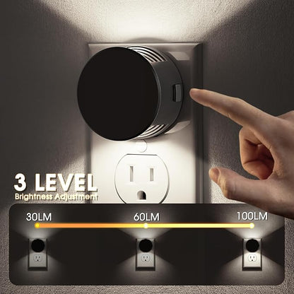 Night Lights Plug into Wall [2 Pack], Dusk to Dawn Sensor Nightlight, Brightness Adjustable, 5000K Daylight White, Dimmable Plug in Night Light for Bedroom, Hallway, Stairs, Kitchen