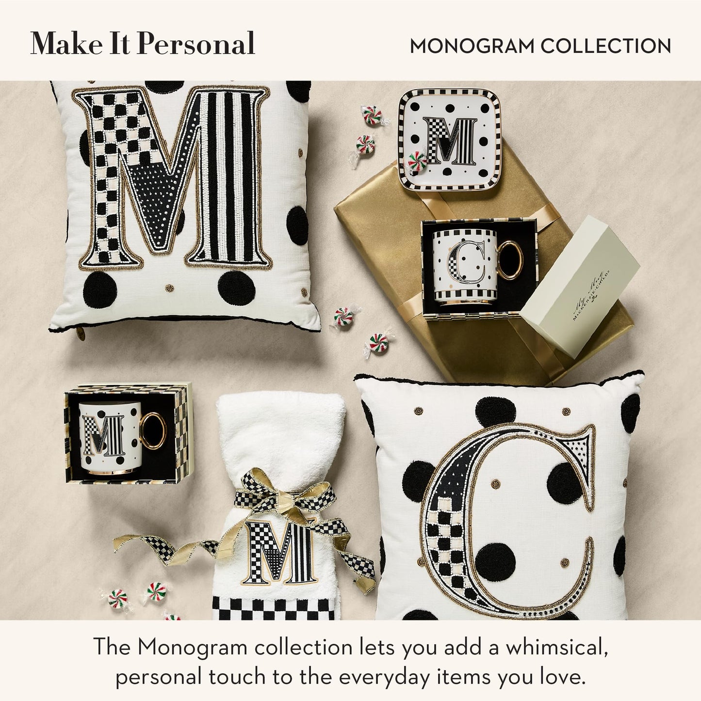 MACKENZIE-CHILDS Ceramic Monogram Dish, Decorative Letter Plate, 5.75 Inches, K