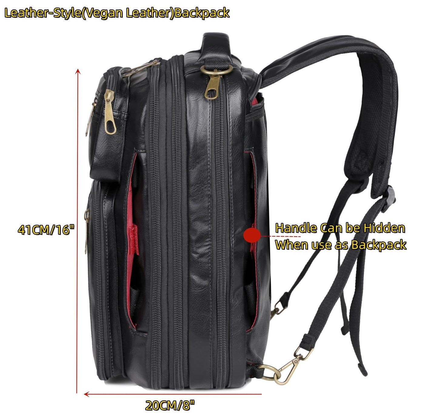 Baosha Vegan Leather Laptop Backpack Briefcase Hybrid 15.6 Inch Laptop Travel Backpack Hiking College Backpack for Men BC-04 (Black)