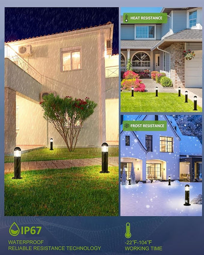 12 Pack Low Voltage Landscape Pathway Lights Wired, Outdoor Modern 12V LED Bollard Lights for Driveway Garden Walkway Yard Lawn (Included Connector), 2700K Warm White Waterproof, Black