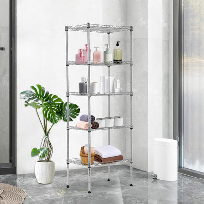 BestOffice | 5-Tier Wire Storage Shelves | 17x12x48 | Chrome | with Adjustable Racks | Heavy-Duty Metal Shelf, Holds Upto 750 lbs | No-Tool Assembly | Ideal for Home & Garage Shelving