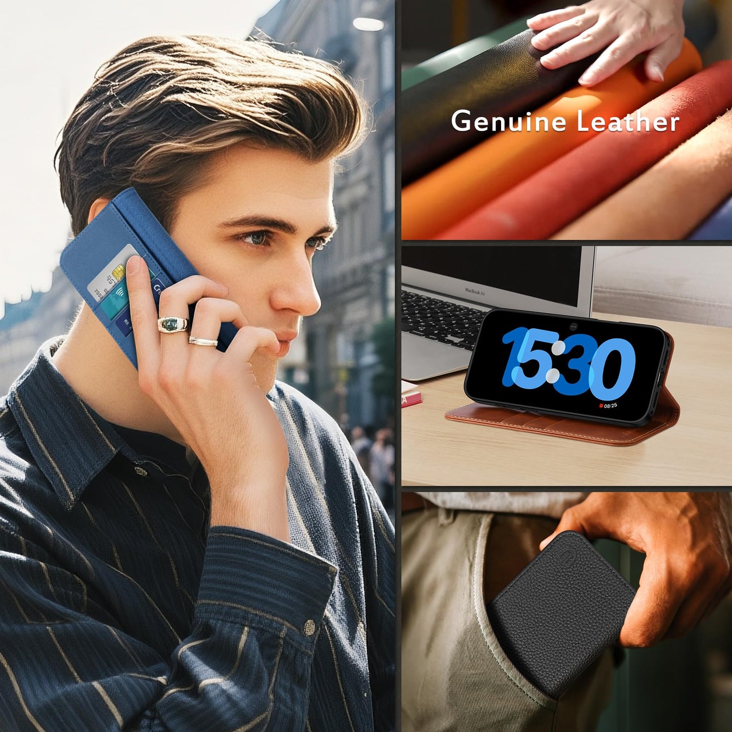 SHIELDON Genuine Leather Wallet Case for iPhone 17 Pro Max 6.9-inch 2025 | Flip | Magnetic Cover | RFID Blocking Credit Card Holder | Kickstand | Shock-Absorbent Case | Retro Brown