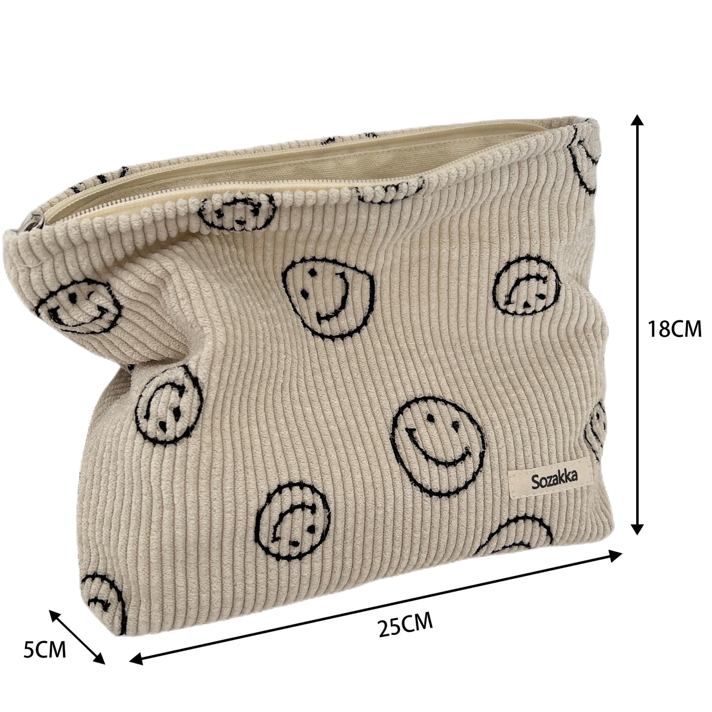 Gardsell Cosmetic Bags for Women - Corduroy Cosmetic Bag Aesthetic Women Handbags Purses Smile Dots Makeup Organizer Storage Makeup Bag Girls Case Bags (A-Beige)