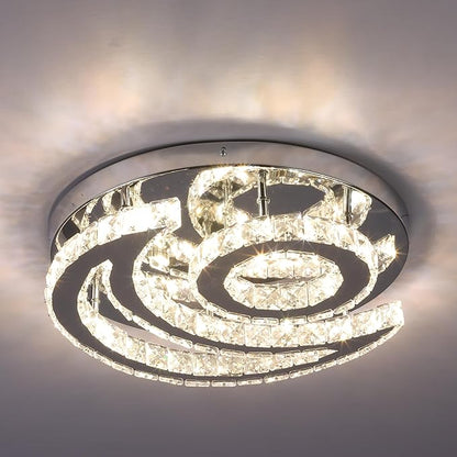 CXGLEAMING 15.7" Modern LED Ceiling Light Flush Mount Crystal Chandelier Light Fixture Round Moon Shape Modern Chandeliers for Living Room Bedroom Bathroom Hallway(3 Color Changable)