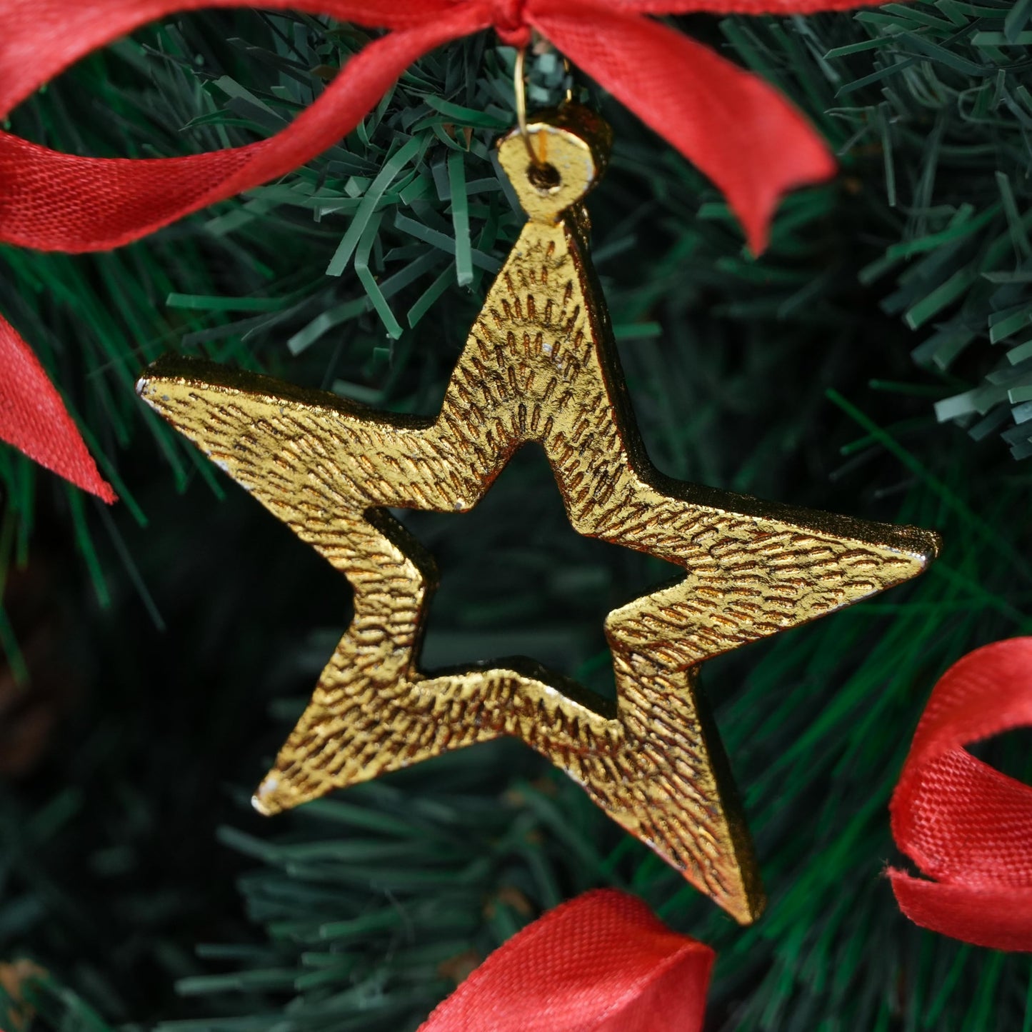 IndianShelf 12 Piece Golden Aluminum Christmas Tree Hanging Ornaments – Reindeer, Angel, Star, Snowflake, Heart & Tree Shapes for Holiday & Home Décor