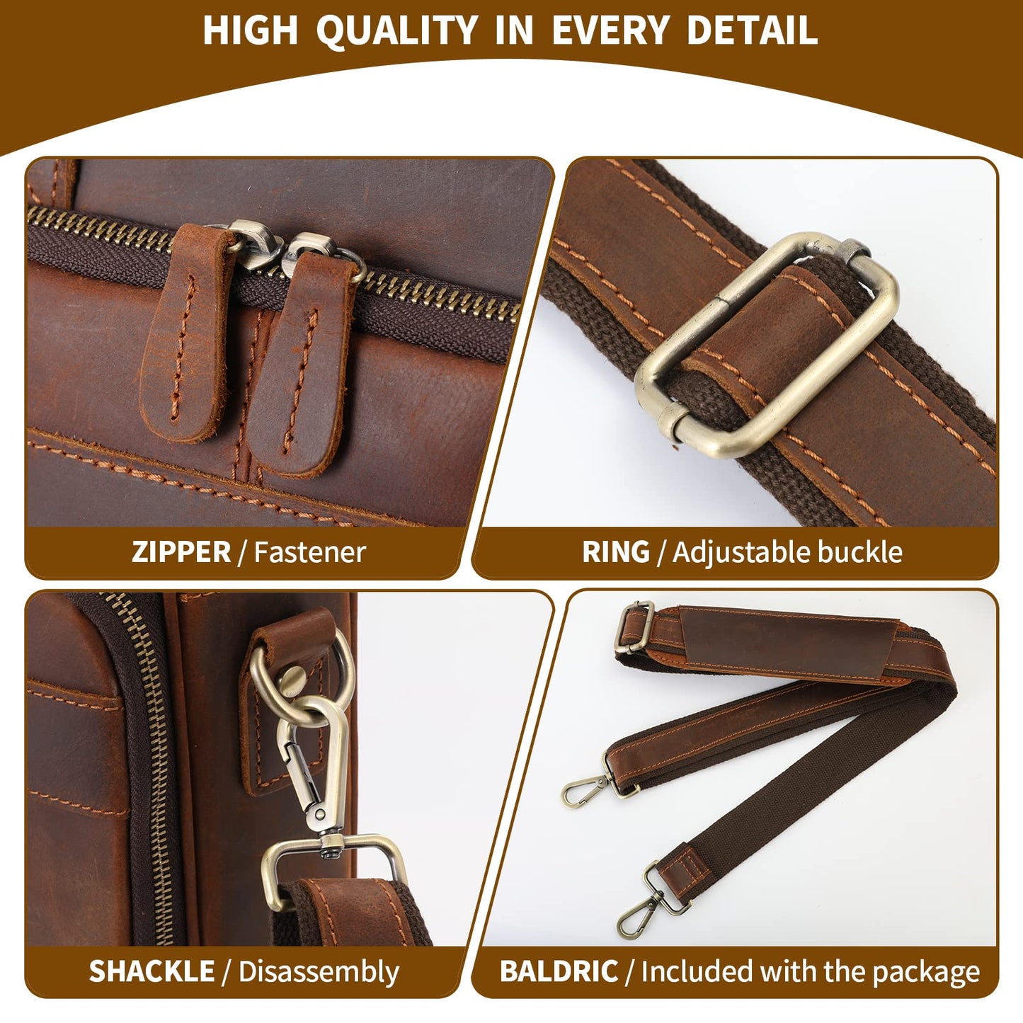 Jack&Chris Full Grain Leather Briefcase for Men,Business Messenger Bag Laptop Bag Attache Case 15.6",MB005-9L…