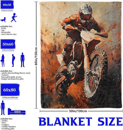 Dirt Bike Throw Blanket for Boys Girls Kids Adults Women, Fuzzy Warm Soft Cozy Flannel Blankets Gifts for Bedroom, Couch, Travel, Home Decor 40x50 in
