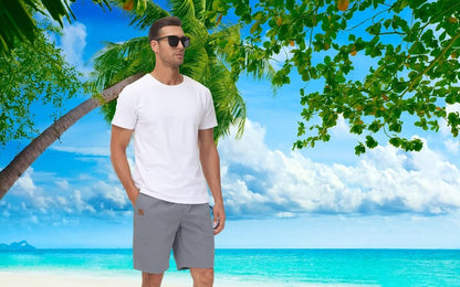 QPNGRP Men's Stretch Waist Casual Grey Shorts with 5 Pockets Include 1 Zipper Pocket 34
