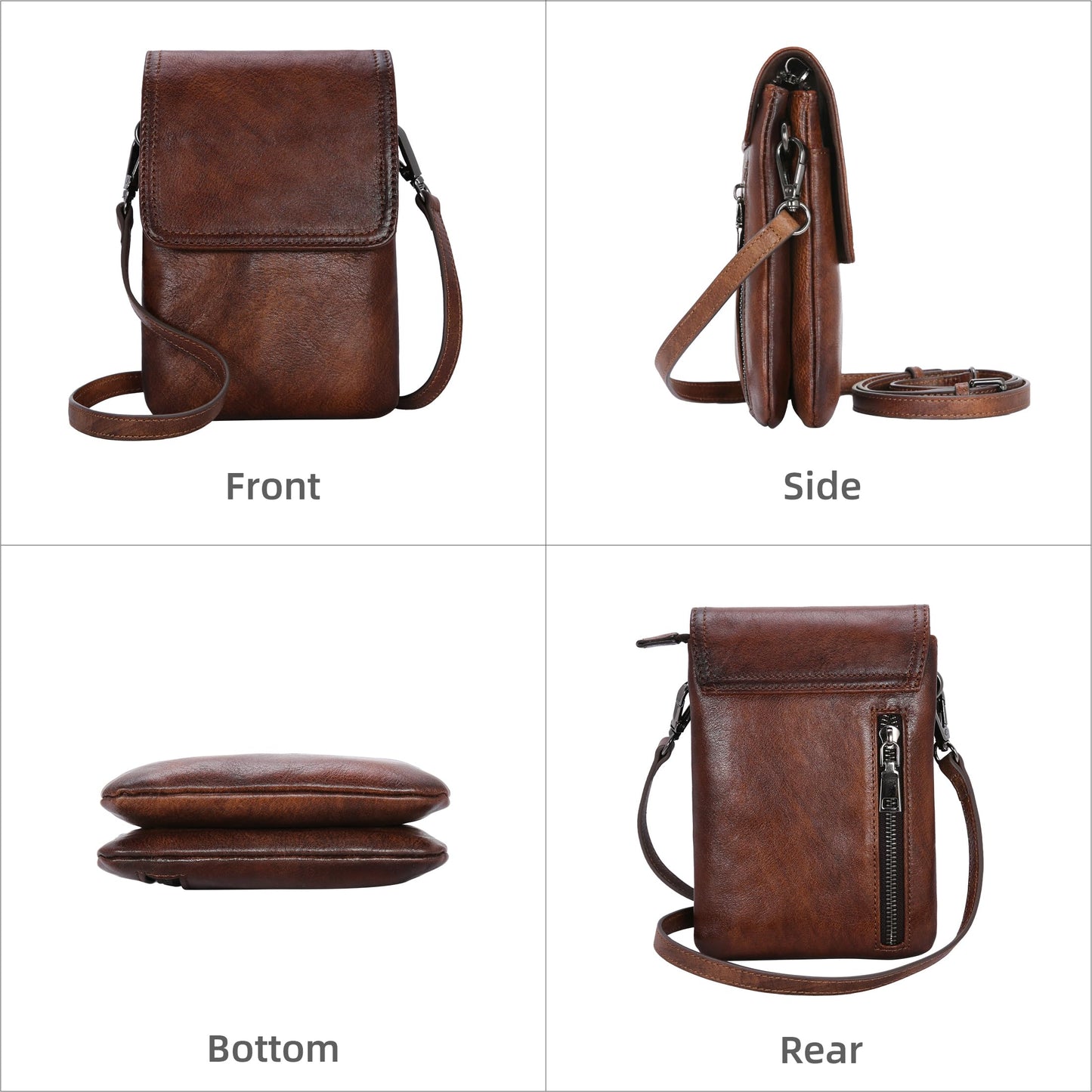 Iswee Genuine Leather Purses Travel Crossbody Bags for Women RFID Anti-Theft Zippered Satchel Bags Cell Phone Bag with Adjustable Strap (Coffee)