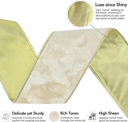 MEEDEE Ivory Velvet Ribbon with Gold Back 2.5 inch 10 Yards Double Sided Christmas Wired Ribbon for Christmas Tree Decoration, Baskets, Wreaths, Holiday Projects, Wedding Decor and Accents