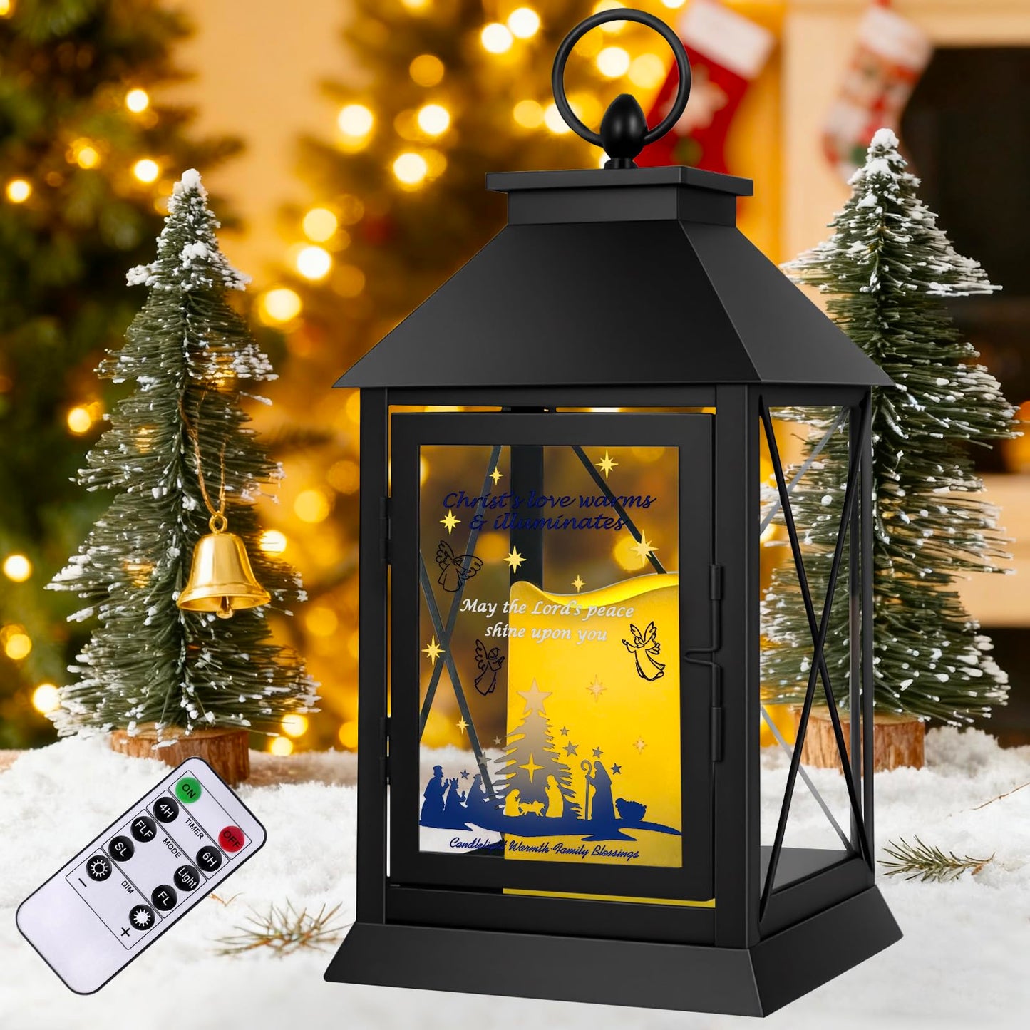 Christmas Candle Lantern Metal with LED Flickering Flameless Candles Light Xmas Decoration Lantern Indoor Outdoor Decorative for Table Home Decor Party Gift (Religion)
