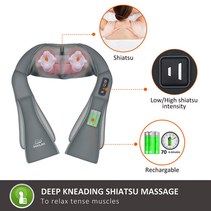Snailax Cordless Massager - Shiatsu Neck and Shoulder Massager with Heat, Portable, Lumbar, Back Electric Massage Pillow, Christmas Gift