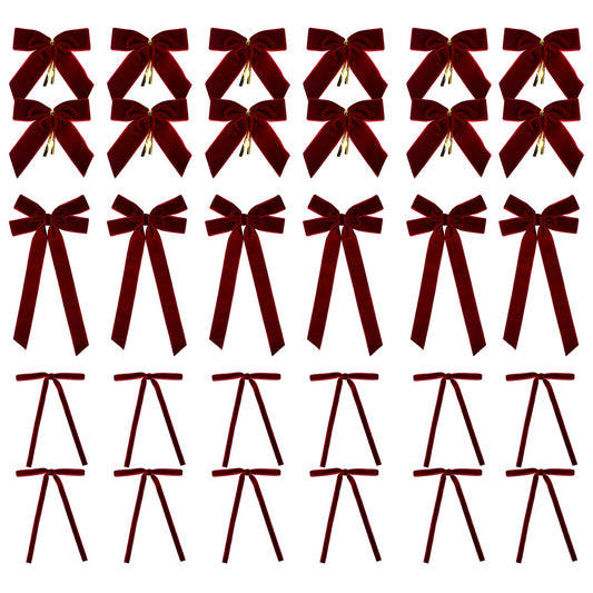 30PCS Velvet Ribbon Bows for Christmas Tree Decorations 3 Styles Christmas Bow for Home Party DIY Decorations