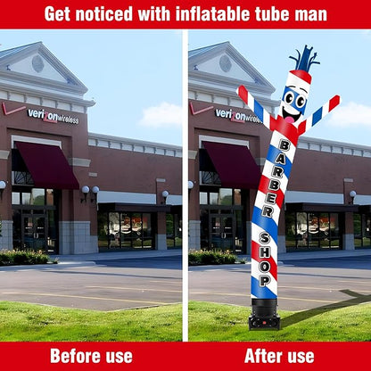 10FT Tall Barber Shop Inflatable Tube Man Wacky Wavy Dancing Guy with 3/4 HP Weather-Resistant Blower (12''Diameter) for Outdoor Decoration Advertising Business Promotion