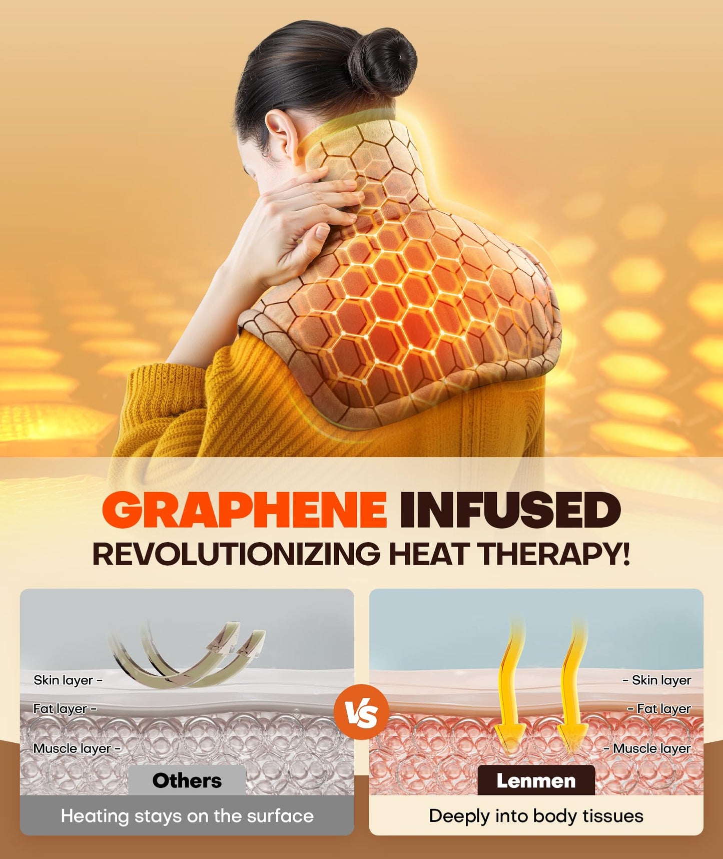 Graphene-Infused Heating Pad 3X Deeper Pain Relief, Weighted Instant Heating Pads for Neck and Shoulders, Heated Wrap w/ 6 Heat Options 4 Auto-Off Timer, Gifts for Mom Women Christmas Birthday
