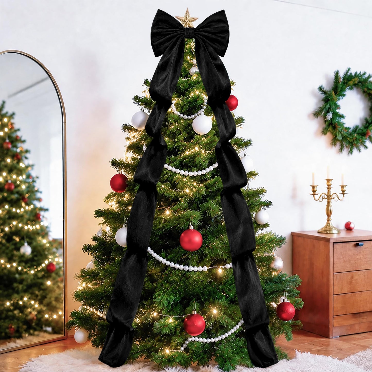 Big Black Velvet Bow Coquette Room Decor, 16x71 Inch Large Christmas Bows for Birthday Decorations, Christmas Tree Topper, Girl Room Decor, Bachelorette, Wedding, Baby Shower, Front Door, Wreath