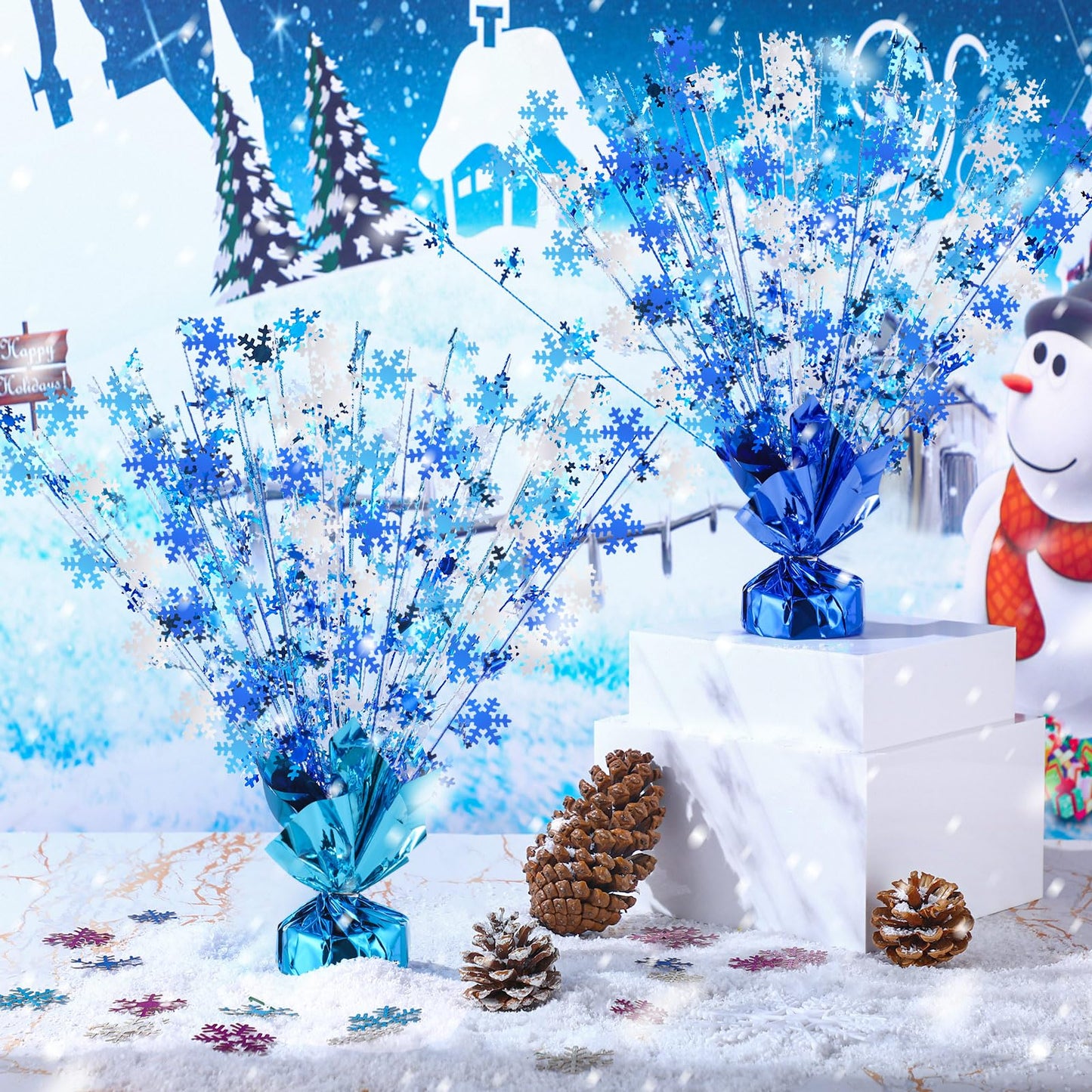 Ceenna 3 Pcs Winter Wonderland Decoration Snowflake Table Decorations Winter Metallic Gleam Foil Spray Centerpieces Christmas Glitter Spray Table Centerpieces for Holiday Party Decor (Blue)