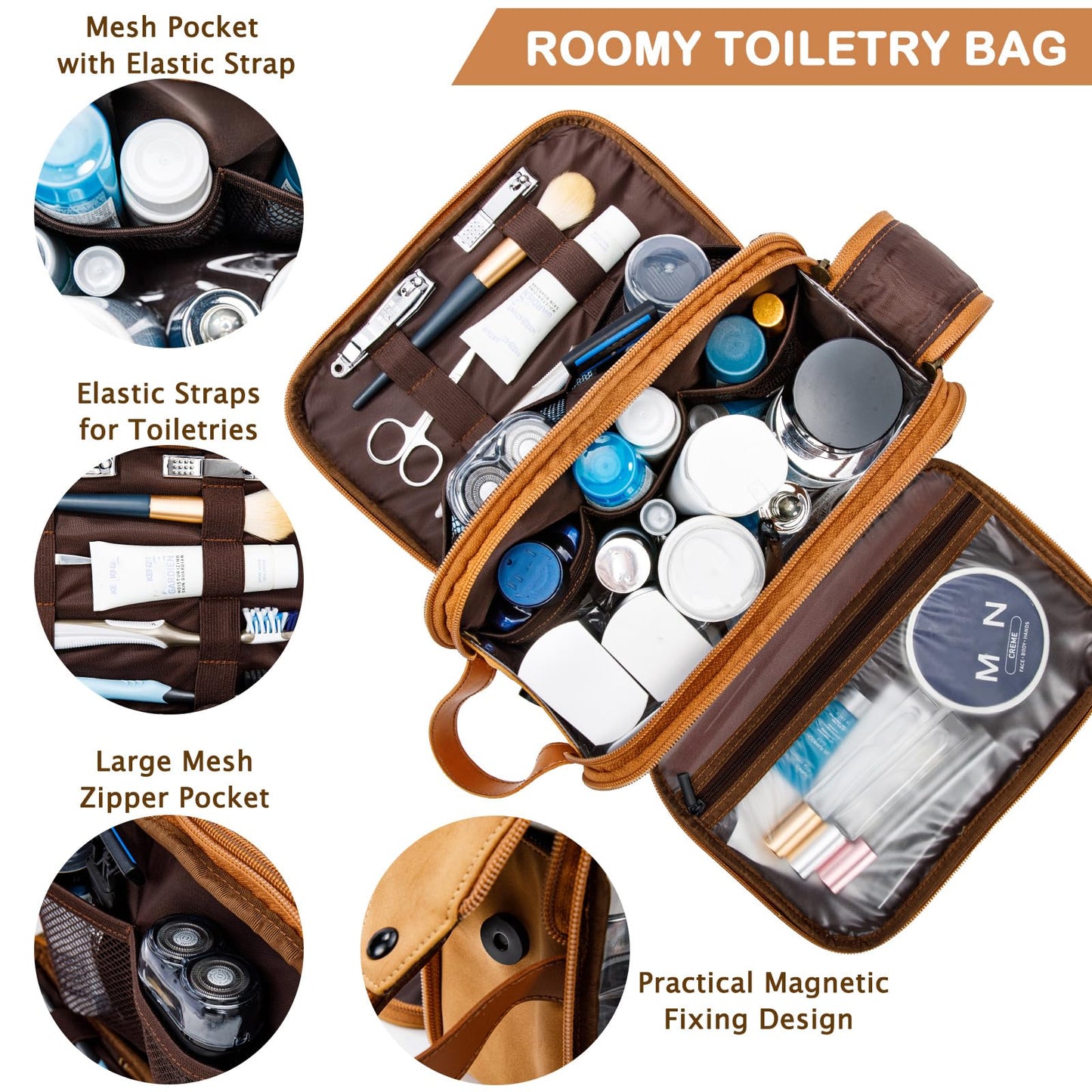 BAGSPRITE Large Toiletry Bag for Men, Women Travel Bag with Hanging Hook, Water-resistant Makeup Cosmetic Bag Shaving Kit Organizer, Bathroom Bag for Traveling