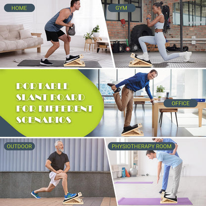 Slant Board for Calf Stretching, Adjustable Portable Wooden Incline Board for Calf Stretcher with Training Poster, 300 Lbs Weight Capacity Physical Therapy Equipment for Leg, Knees, Heel, Ankle