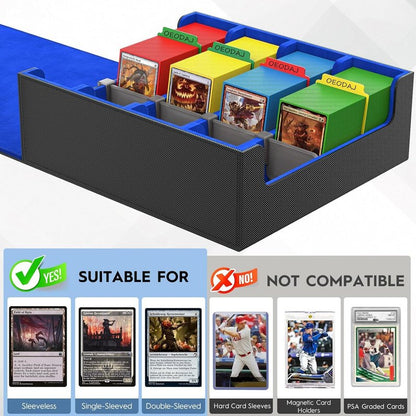 Trading Card Storage Box - 3200+ MTG Card Organizer with 24 Colorful Dividers & 4 Stands | Fits Yu-Gi-Oh & Game Cards (Black & Blue)