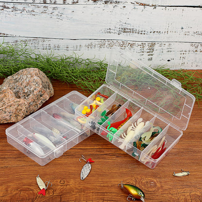 JUXYES 2Pack Plastic Small Fishing Tackle Box Organizer with 6 Compartments, Clear Mini Fishing Tackle Storage Boxes with Dividers, Transparent Fish Pocket Tackle Storage Box Lure Box