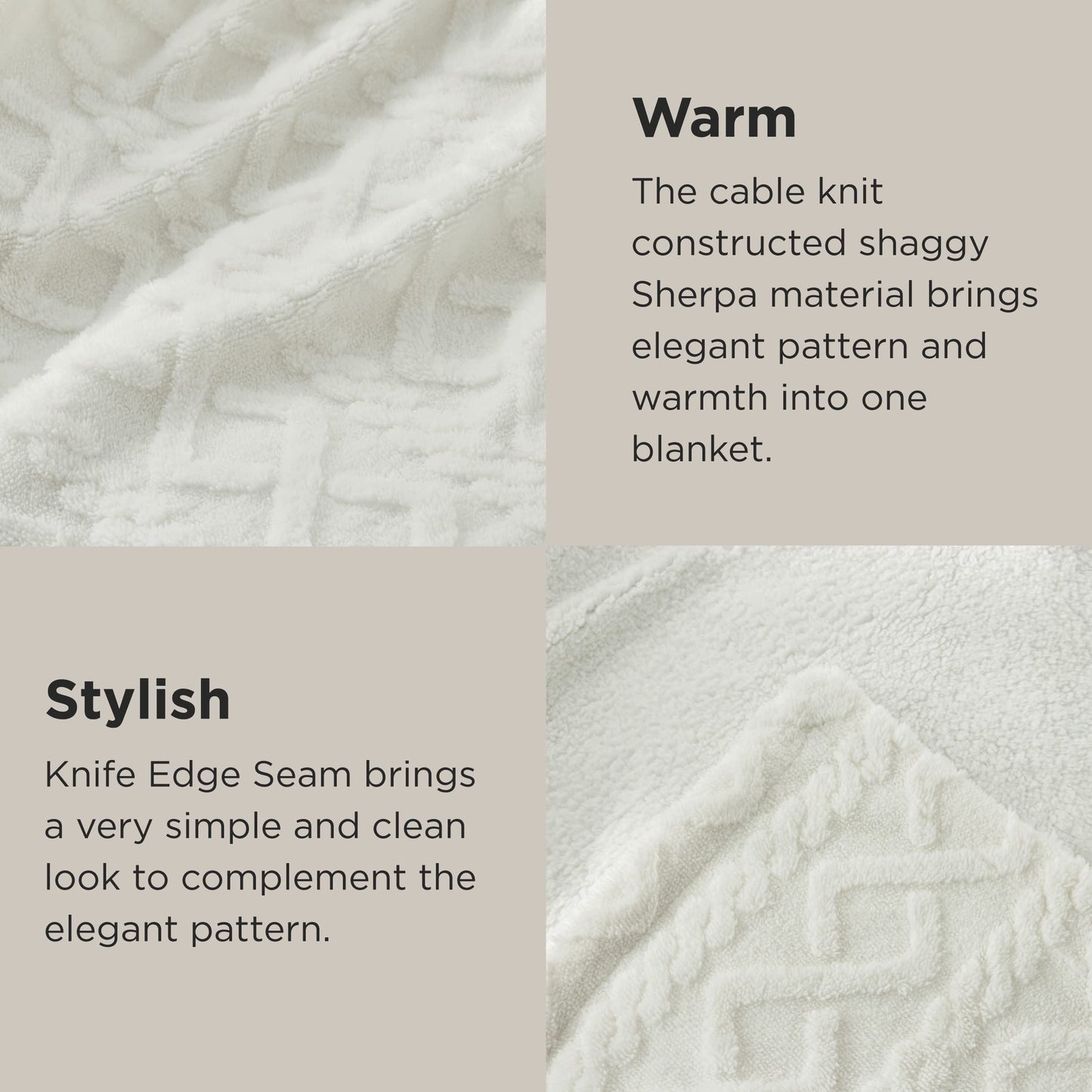 Bedsure Gentlesoft Sherpa Fleece Blanket Twin Size for Bed - Fluffy & Cozy Cable Jacquard Tufted for Women Gift, Thick and Warm Christmas Blanket for Winter, Cream, 60x80 Inches