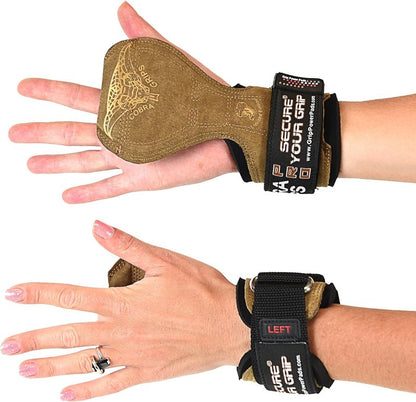 Cobra Grips FIT Leather Weight Lifting Gloves - Heavy Duty Straps for Deadlifts | Adjustable Neoprene Padding