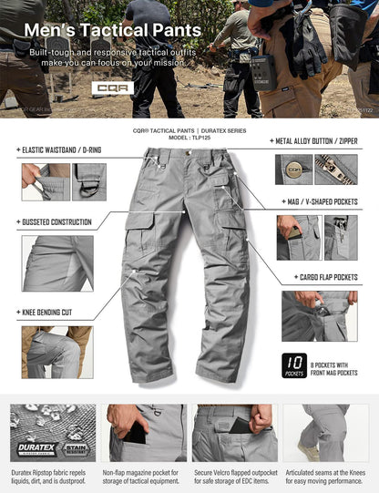 CQR Men's Tactical Pants, Water Resistant Ripstop Cargo Pants, Lightweight EDC Work Hiking Pants, Outdoor Apparel, Duratex Mag Pocket Stone, 30W x 30L