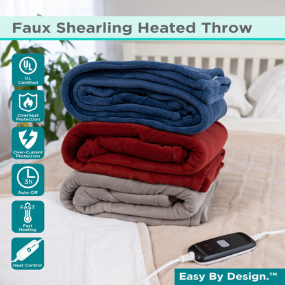 BLACK+DECKER Heated Blanket Electric Throw, Fleece Electric Blanket, Heating Blanket with 4 Heating Levels, 3H Timer, Auto Shutoff, Fast Heating (50x60 inches, Maroon)
