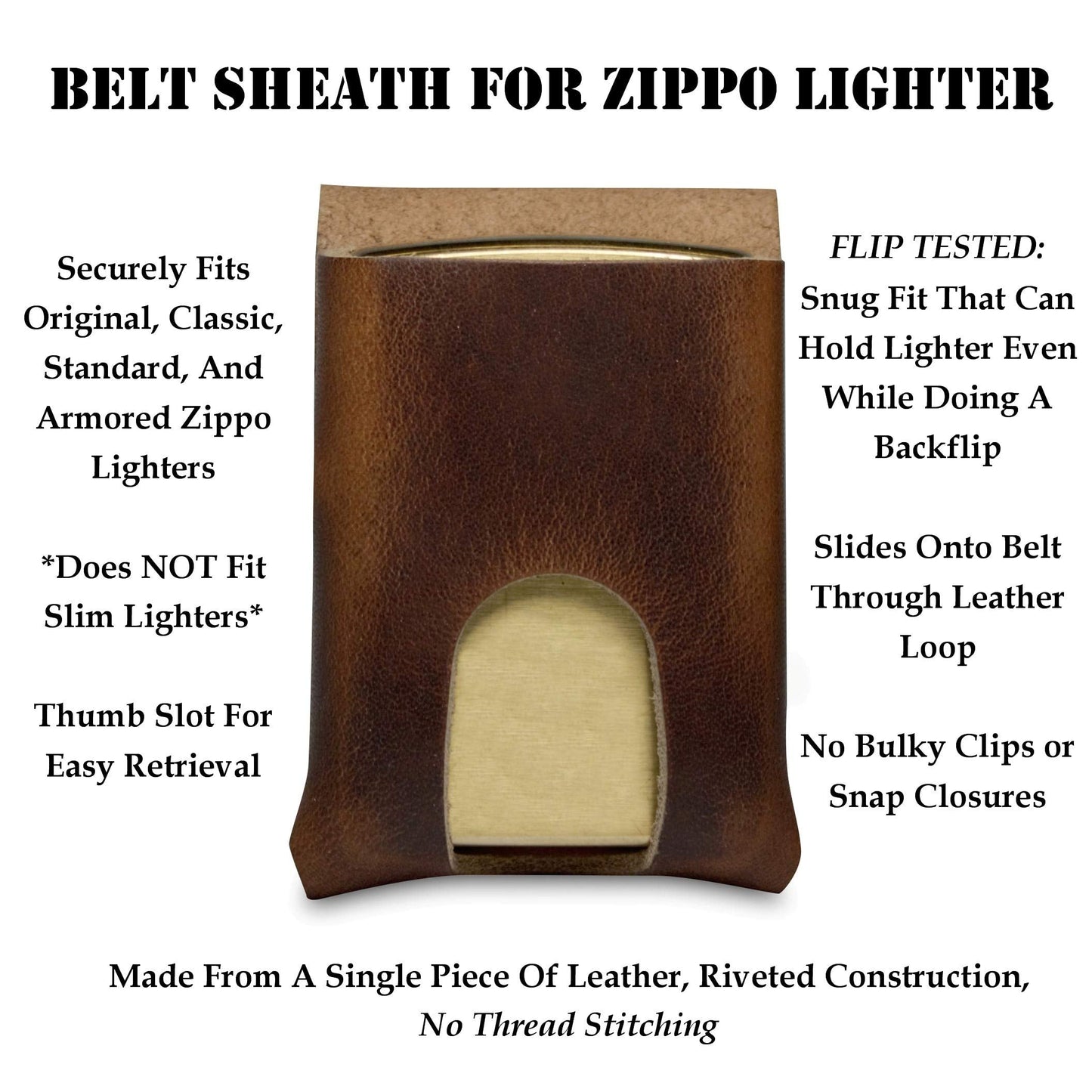 American Bench Craft Leather Lighter Pouch - Belt Case for Zippo Lighter - Black