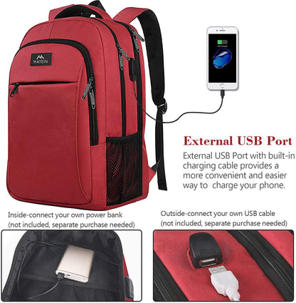 MATEIN 17 Inch Laptop Backpack for Women, Extra Large TSA Friendly Backpack with USB Charging Port, Anti Theft Carry On Flight Approved Business Work Travel College Computer Backpack Bag,Red