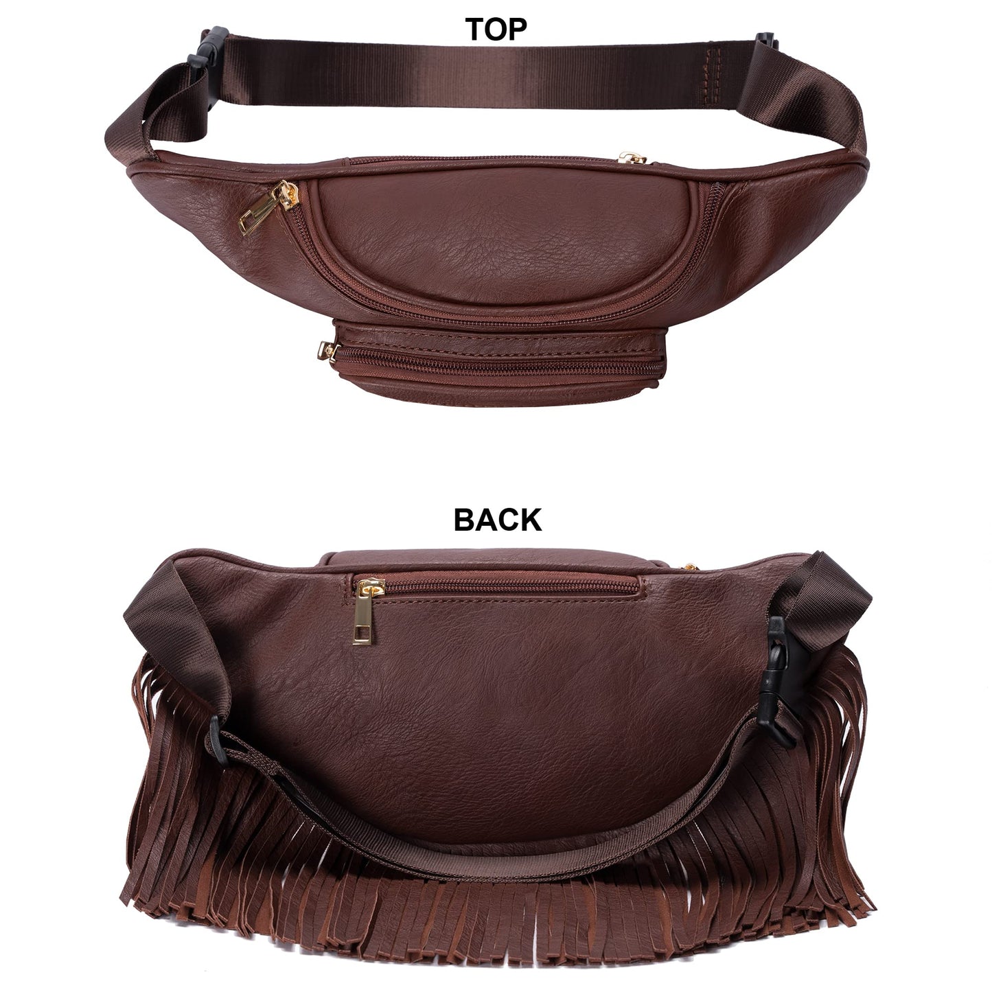 Solene Fringe Waist bag for women with Multi Zipper Pockets - (KL088, Coffee)