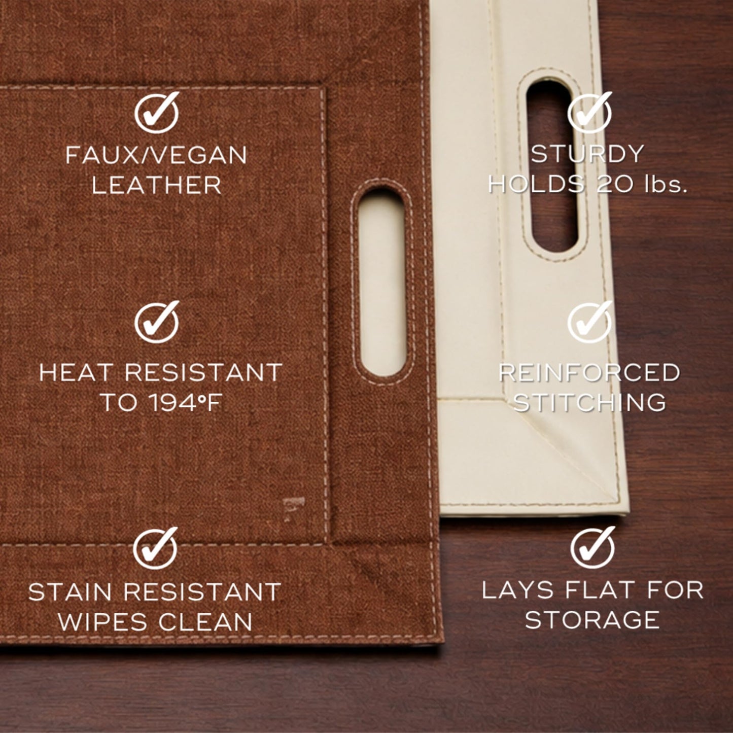 FREEFORM PLACEsMAT 2-in-1 Faux Leather Placemat & Serving Tray | Reversible Design, Lays Flat & Easy to Clean | Ottoman Food Tray, Perfect Housewarming Gift, 18” x 14” (Fabric Tan & Cream, Single)