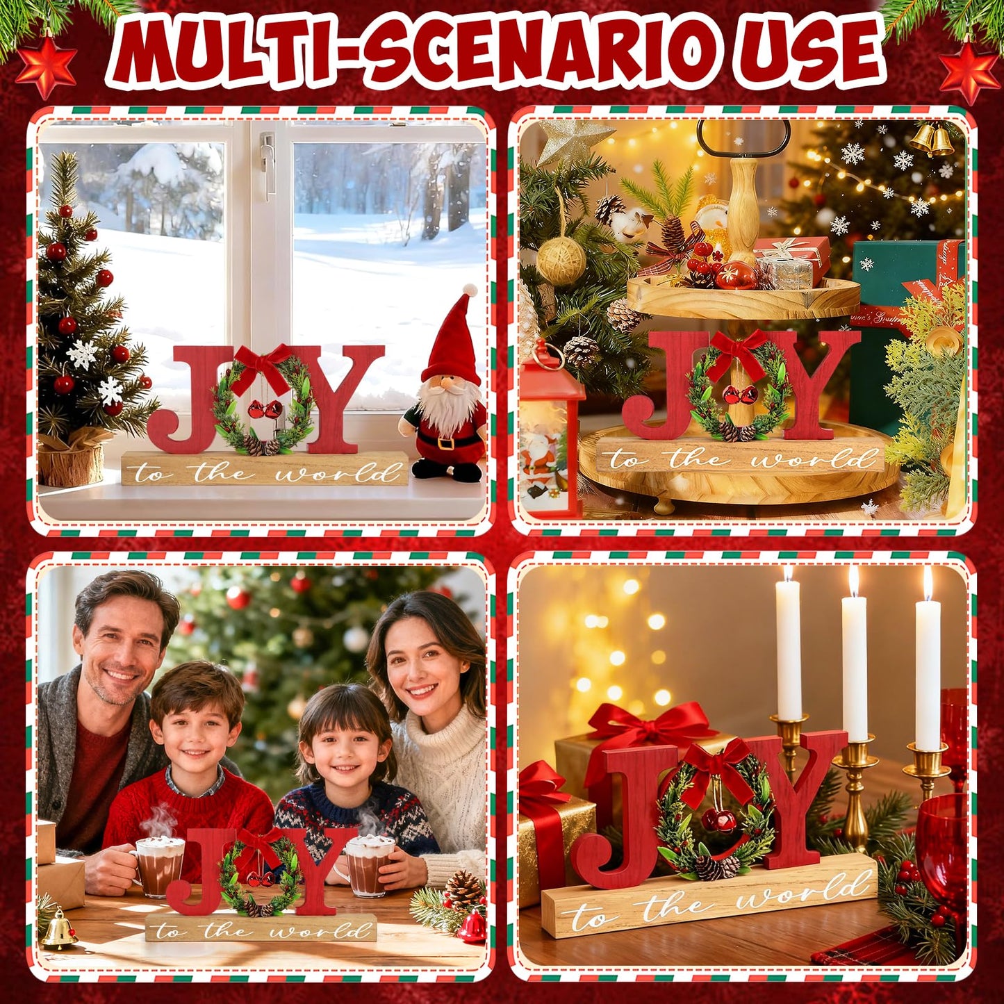 Christmas Wooden Joy Sign Decor,Christmas Tiered Tray Tabletop Decorations Indoor,Freestanding Xmas Joy Sign Table Centerpiece for Office Desk Shelf Holiday Home Party Mantel Gift Winter Rustic